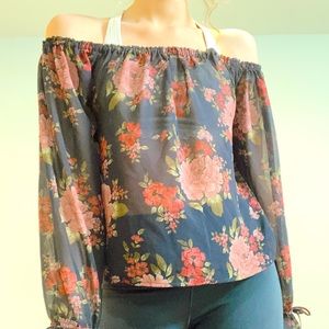 sheer floral off the shoulder top